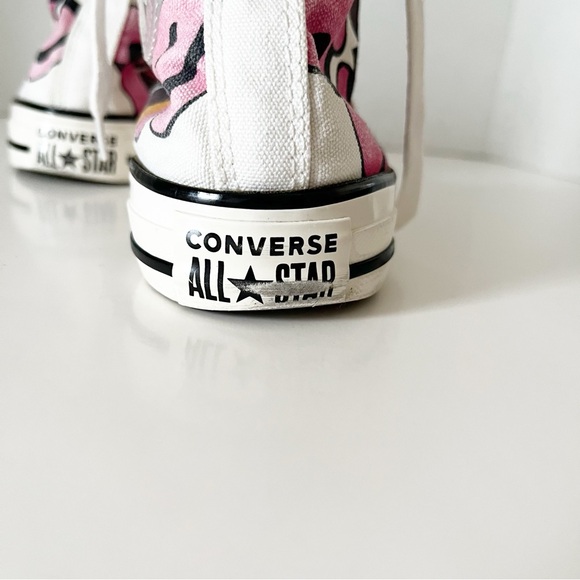 Women’s LE Converse Girls Unite in Red, Pink, Gold White High-Tops, Floral Tread - Picture 5 of 12